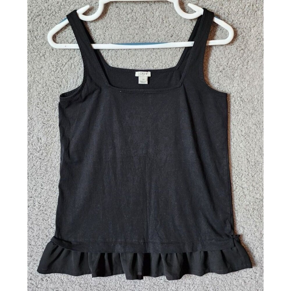 J‎ Crew Women's Sleeveless Square-Neck Tank Top Woven Ruffle Hem Black Size XS